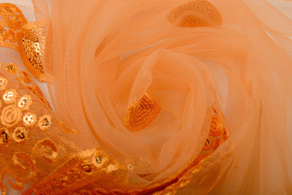 Mesh Embroidered Qatra Orange