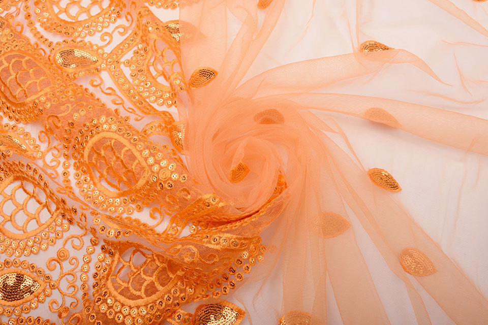 Mesh Embroidered Qatra Orange