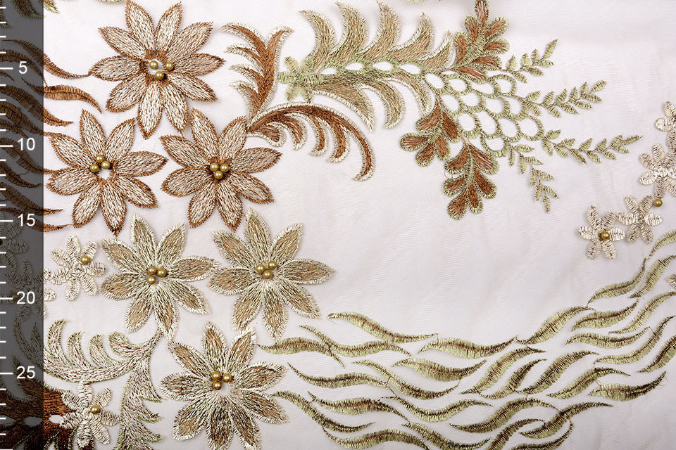 Mesh Embroidered Kazo Brown Green