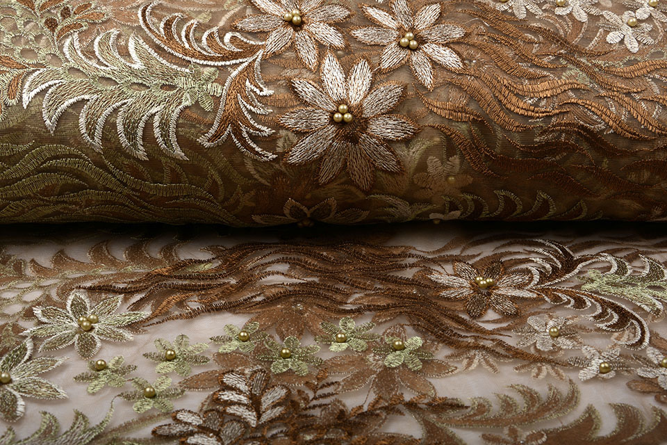 Mesh Embroidered Kazo Brown Green