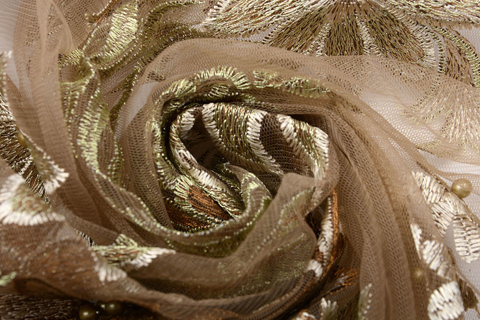 Mesh Embroidered Kazo Brown Green