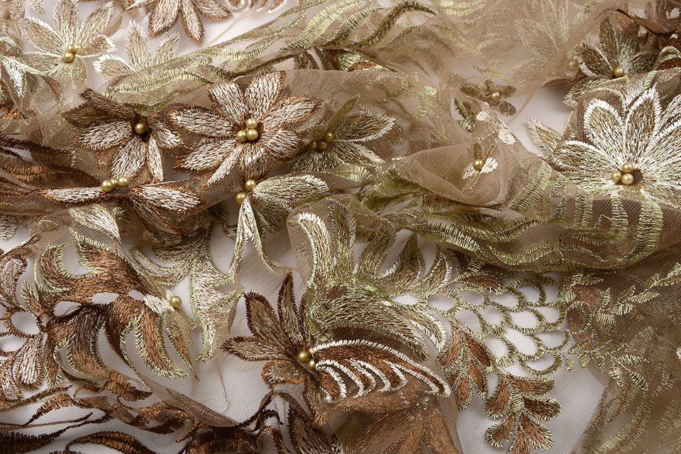 Mesh Embroidered Kazo Brown Green