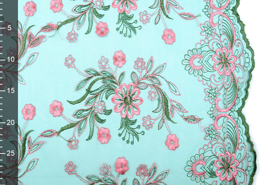 Mesh Geborduurd Fjura Groen Roze