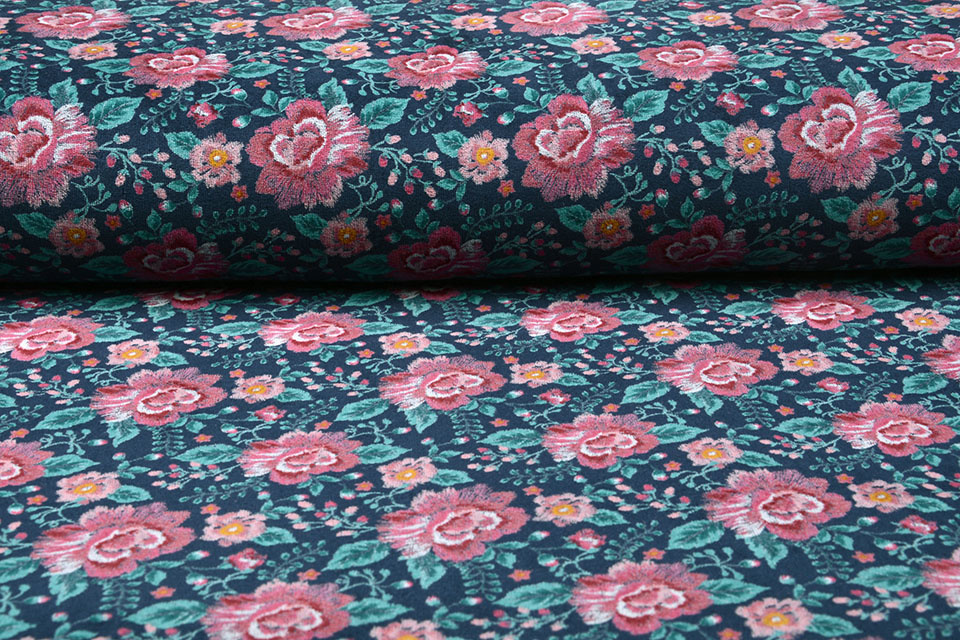 Nicky Velours Bloemen Marine Blauw