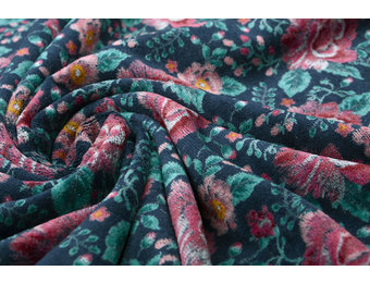 Nicki Samt Blumen Marine Blau