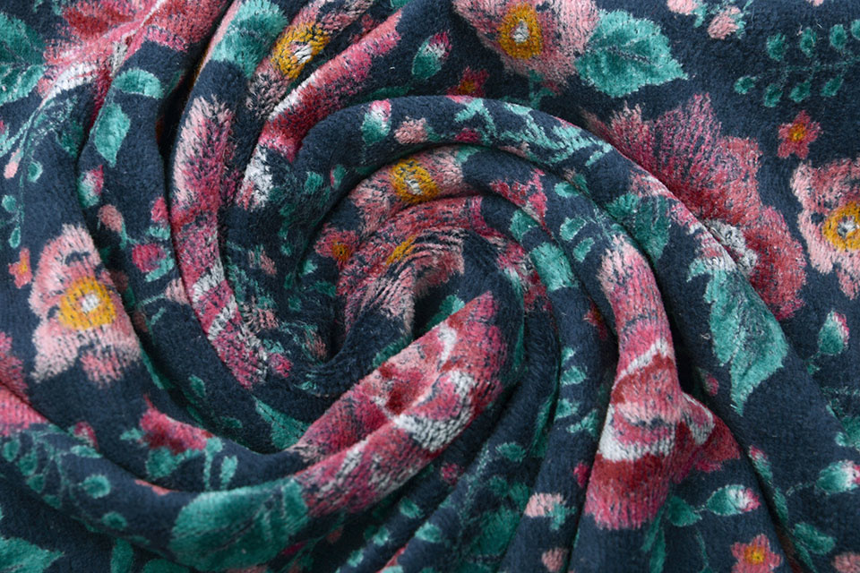 Nicky Velours Bloemen Marine Blauw
