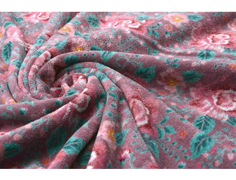 Nicki Samt Blumen Dunkel Altrosa