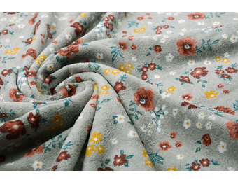 Nicki Samt Kleine Blumen Grau