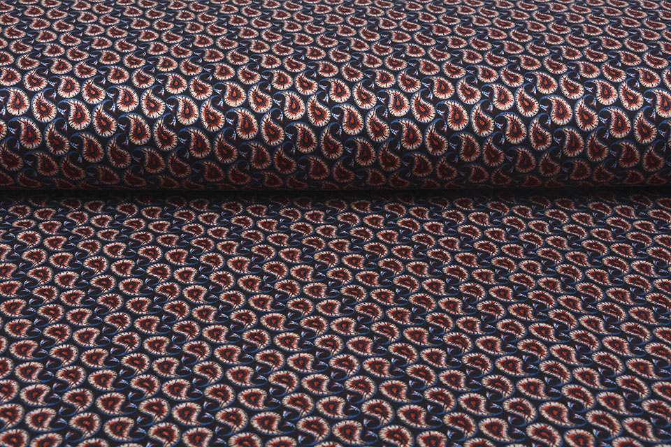 Viscose Punta Di Roma Paisley Blauw