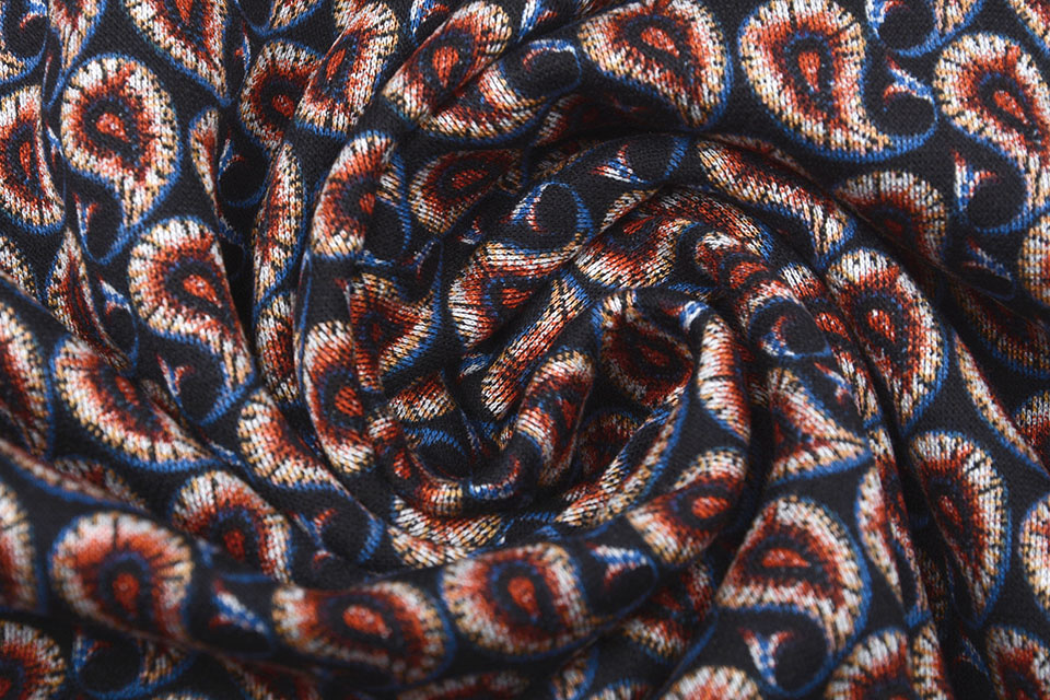 Viscose Punta Di Roma Paisley Blauw