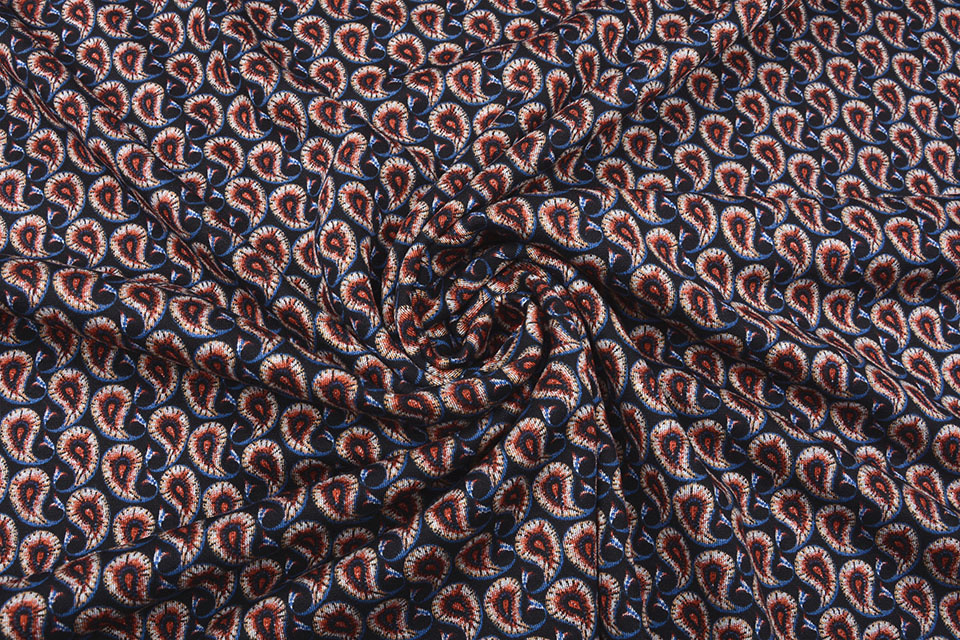 Viscose Punta Di Roma Paisley Blauw