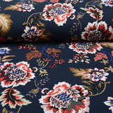 Scuba Crepe Printed Library Flowers Navy Blue