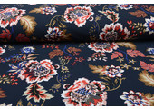 Scuba Crepe Printed Library Flowers Navy Blue