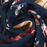 Scuba Crepe Printed Library Flowers Navy Blue
