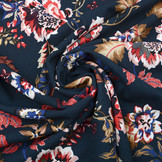 Scuba Crepe Printed Library Flowers Navy Blue