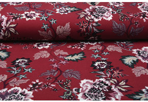 Scuba Crepe Bedrukt Library Bloemen Bordeaux