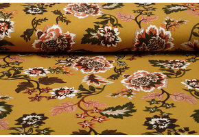 Scuba Crepe Bedruckt Library Blumen Ocker Gelb