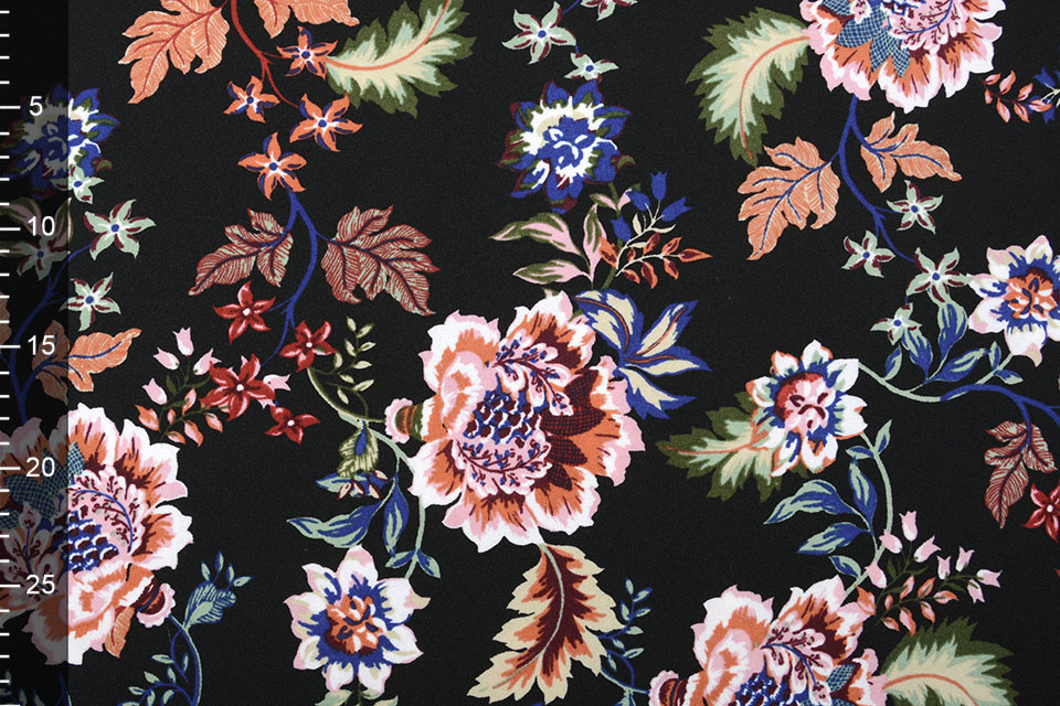 Scuba Crepe Bedrukt Library Bloemen Zwart