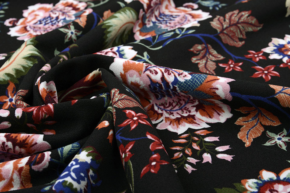 Scuba Crepe Bedrukt Library Bloemen Zwart