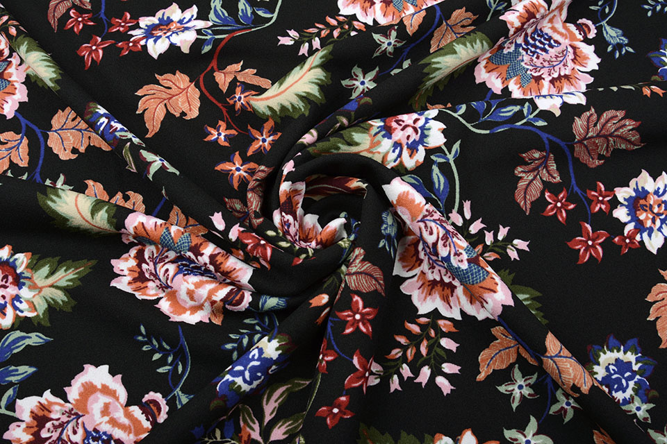 Scuba Crepe Bedrukt Library Bloemen Zwart