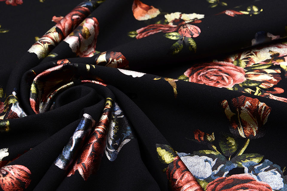Scuba Crepe Foil Bedrukt Rozen Blauw Rood