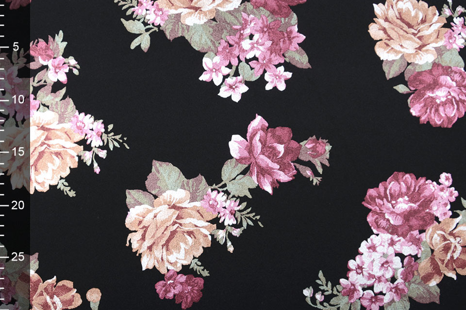 Scuba Crepe Foil Bedruckt Rosen Aubergine