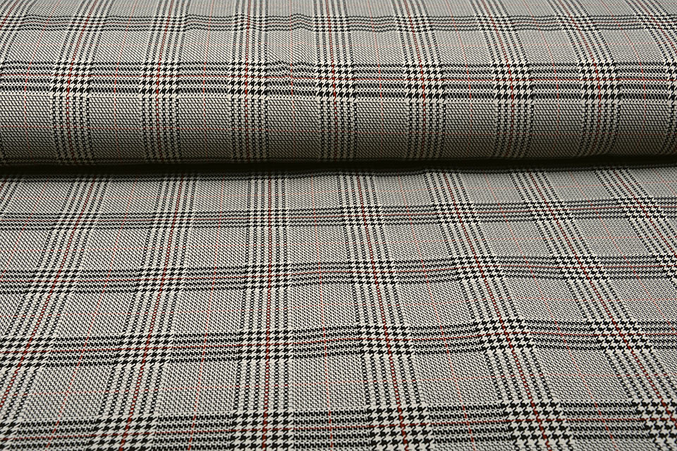 Scuba Jacquard Carro Ruit Beige Zwart Bordeaux