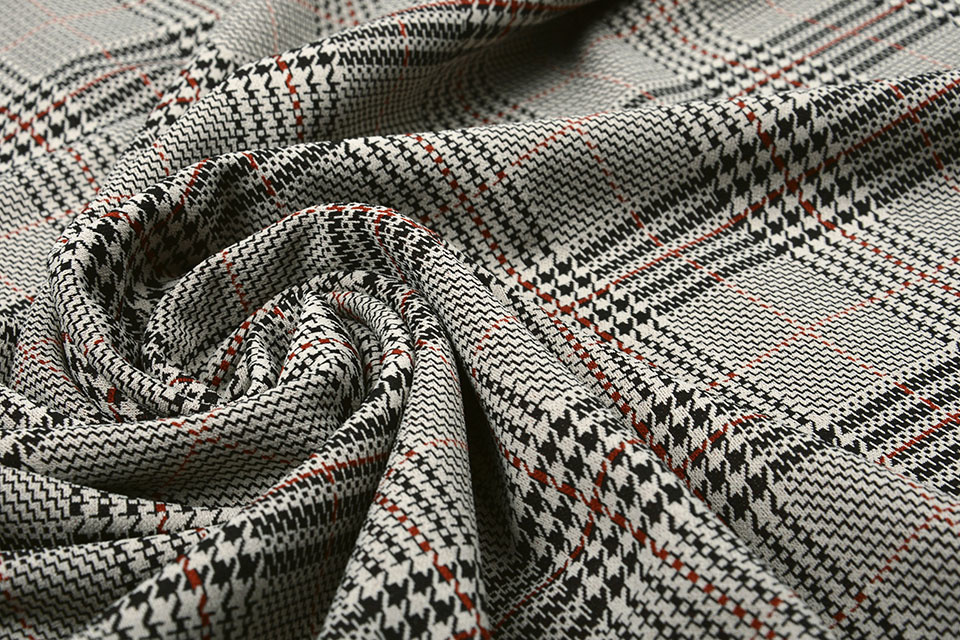 Scuba Jacquard Carro Ruit Beige Zwart Bordeaux