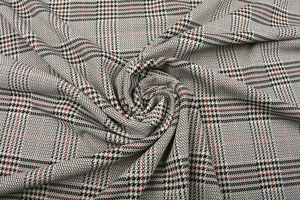 Scuba Jacquard Carro Ruit Beige Zwart Bordeaux