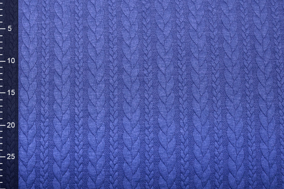 Strickstoff Zopfmuster Jersey Kobaltblau Melange