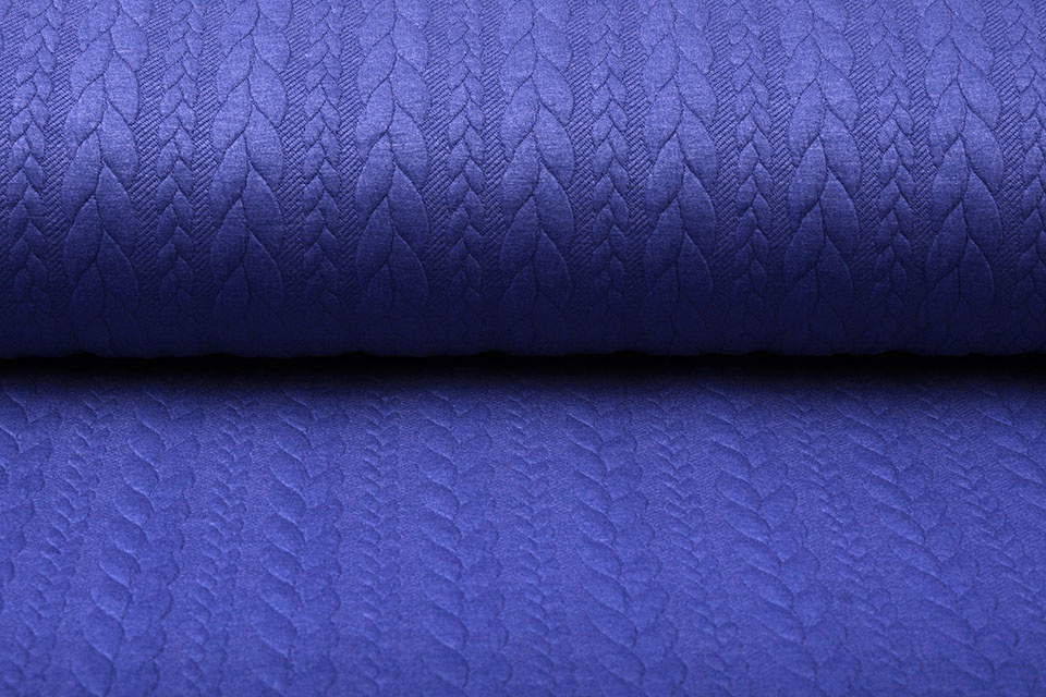 Strickstoff Zopfmuster Jersey Kobaltblau Melange