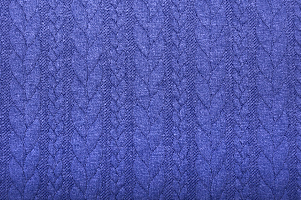 Strickstoff Zopfmuster Jersey Kobaltblau Melange