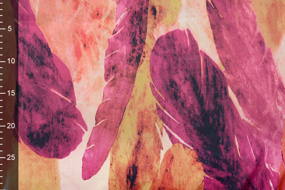 Stretch Satijn Bedrukt Aquarel Veren
