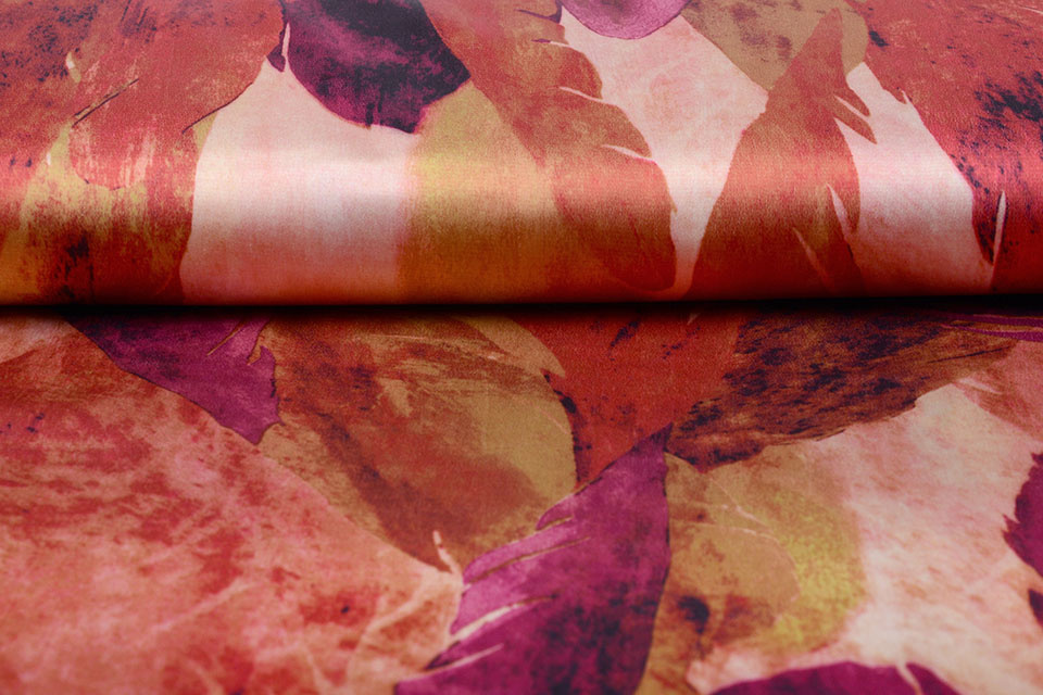 Stretch Satijn Bedrukt Aquarel Veren