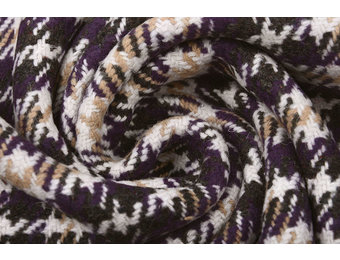 Woven Woolen Fabric Checkered Purple Dark Grey