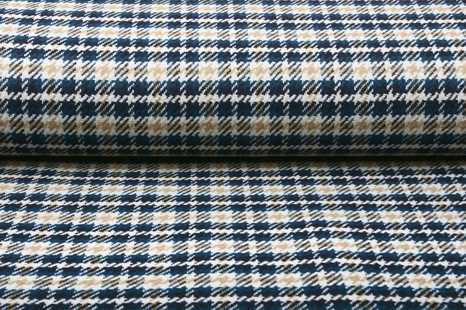 Woven Woolen Fabric Checkered Petrol Navy Blue