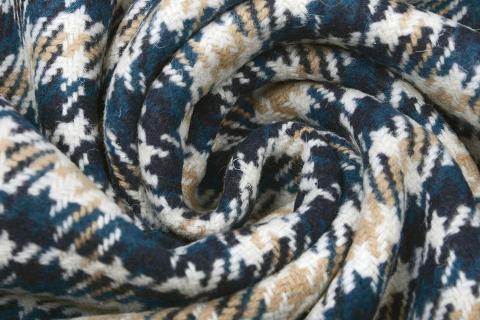 Woven Woolen Fabric Checkered Petrol Navy Blue