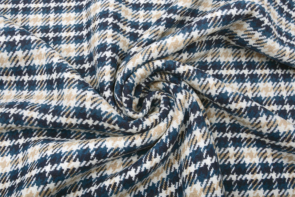 Woven Woolen Fabric Checkered Petrol Navy Blue