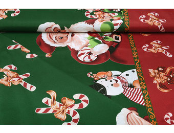 Weihnachtsstoff Weihnachtsmann Zuckerstange Grün