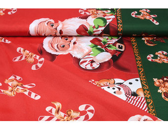 Weihnachtsstoff Weihnachtsmann Zuckerstange Rot