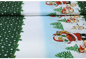 Weihnachtsstoff Weihnachtsmann Tiere Grün