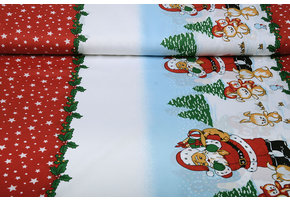 Weihnachtsstoff Weihnachtsmann Tiere Rot