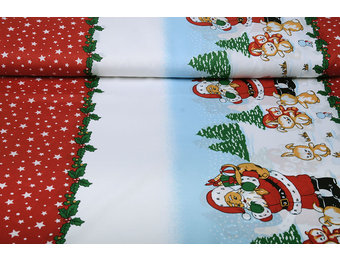 Weihnachtsstoff Weihnachtsmann Tiere Rot