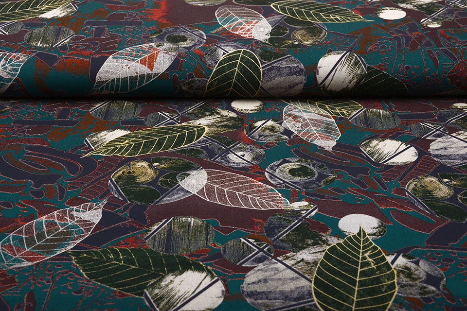 100% Viscose Leaves Petrol
