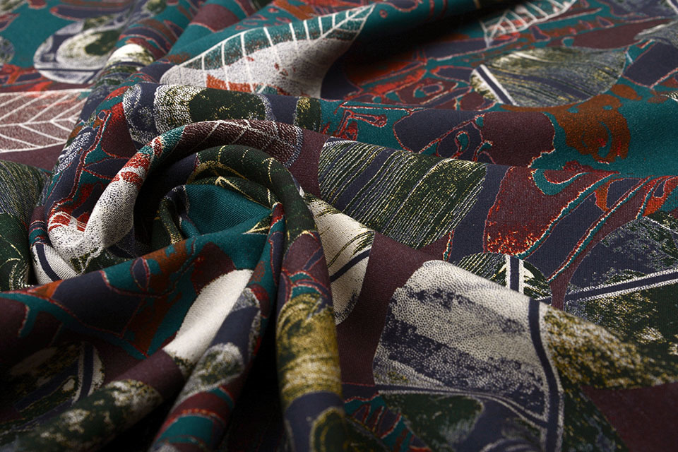 100% Viscose Leaves Petrol