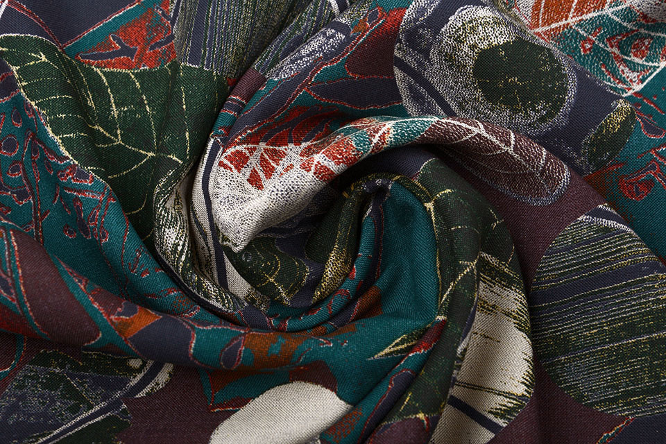 100% Viscose Leaves Petrol