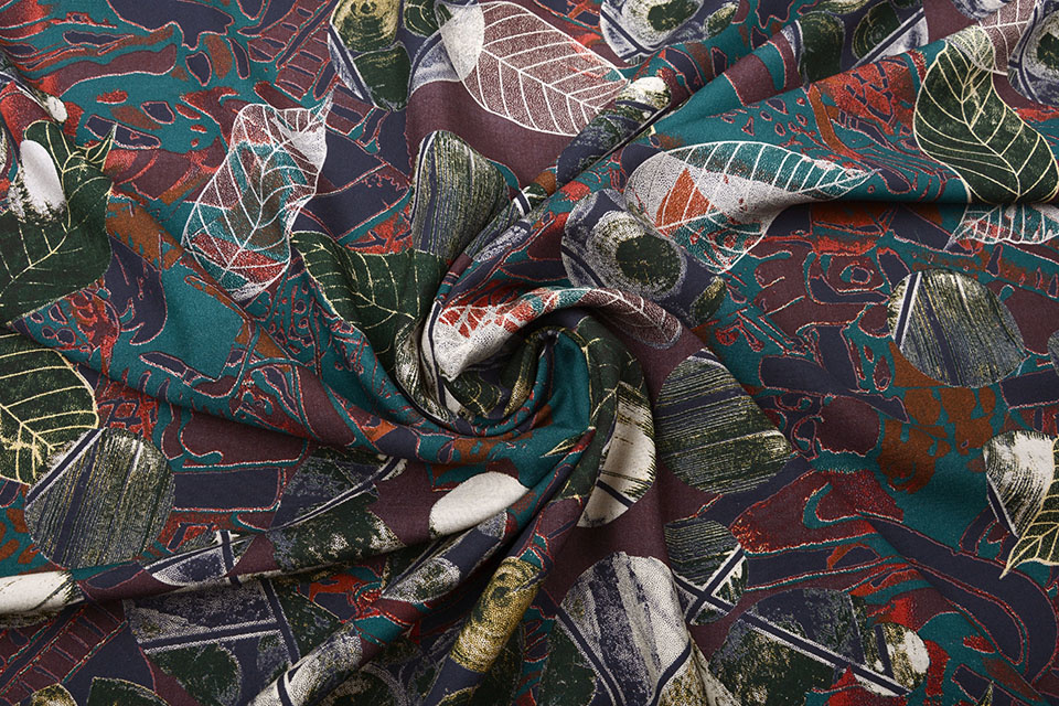 100% Viscose Leaves Petrol