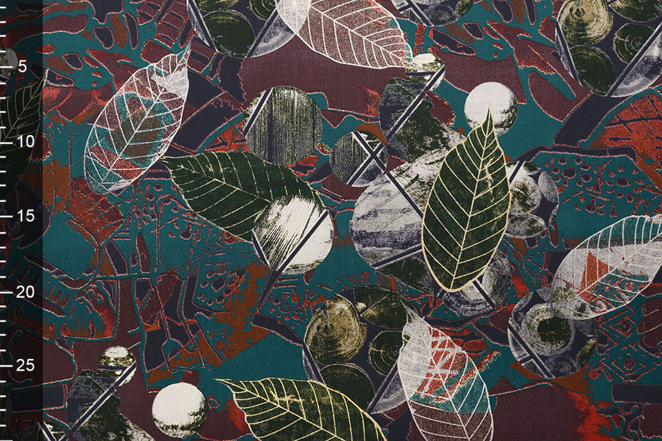 100% Viscose Leaves Petrol