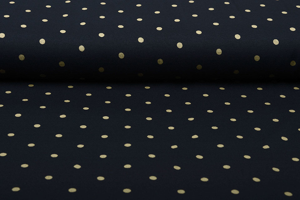 Cotton Jersey Gold Spots Marine Blauw