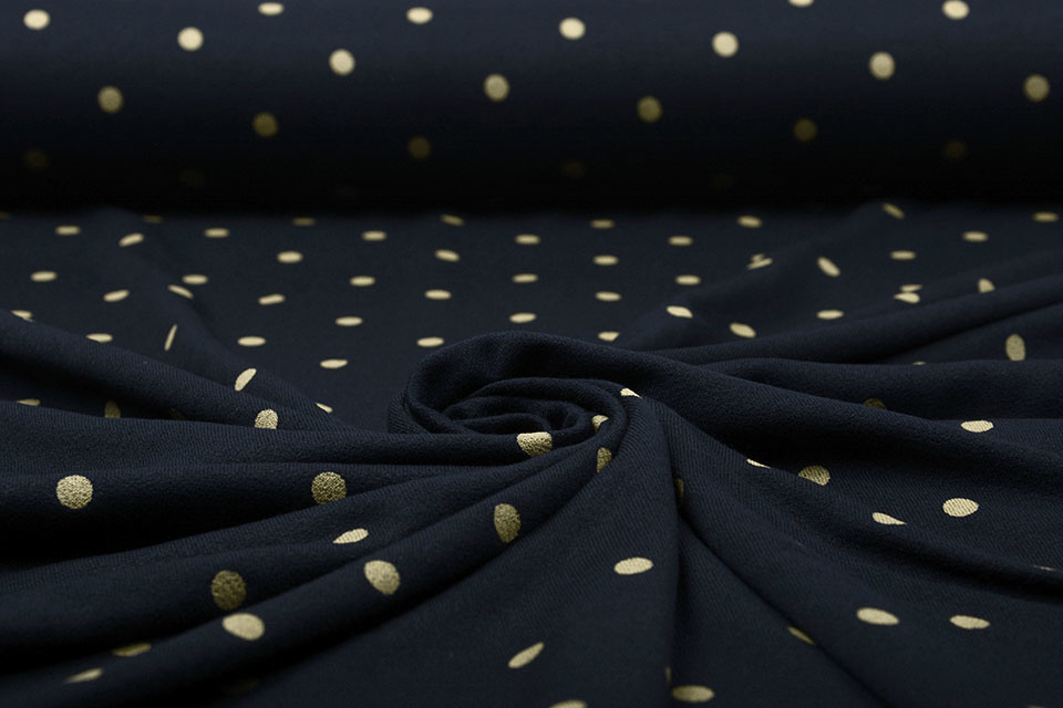 Cotton Jersey Gold Spots Marine Blauw